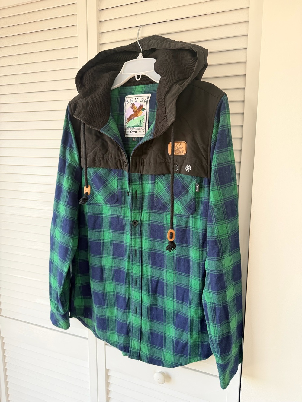 Key Street Green & Navy Plaid Hooded Flannel Jacket